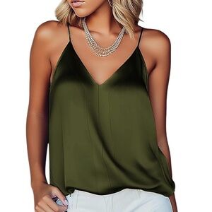 Ekouaer Silk Satin Feel Camisole Tank Tops V Neck Sleeveless Spaghetti Straps